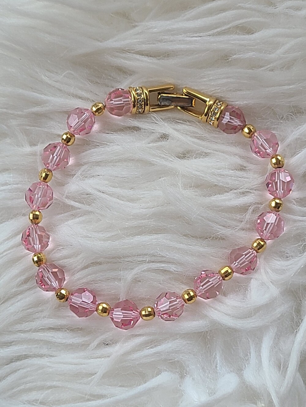 Swarovski Pink Crystal Bead Bracelet with Gold Accents- Preowned Condition